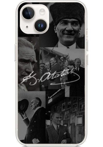 Apple Uyumlu iPhone 14 Plus- 15 Plus Kemal Atatürk İmza Baskılı Silikon Kılıf Renkli
