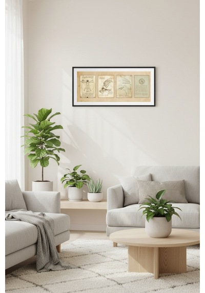 Leonardo Da Vinci Çizimleri Tablo Çerçeveli Vintage Sanat Tablosu Ofis Salon Duvar Dekoru