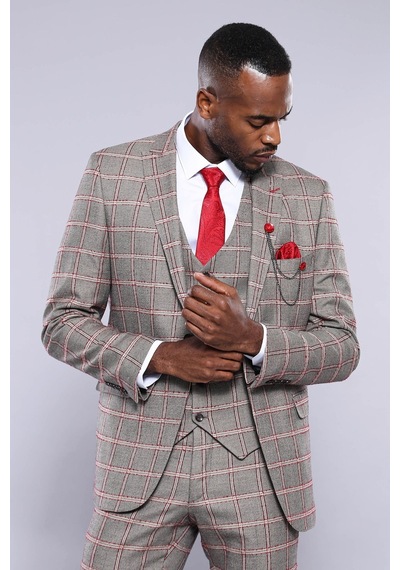 Wessi Ekose Desenli Slim Fit Gri Erkek Ceket - Wessi Gri