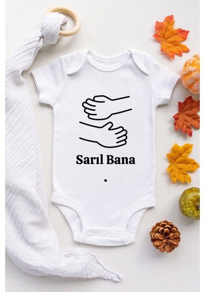 Tuğbababy Baby Unisex Sarıl Bana Desenli Organik Çıtçıtlı Body Kız Erkek Beyaz