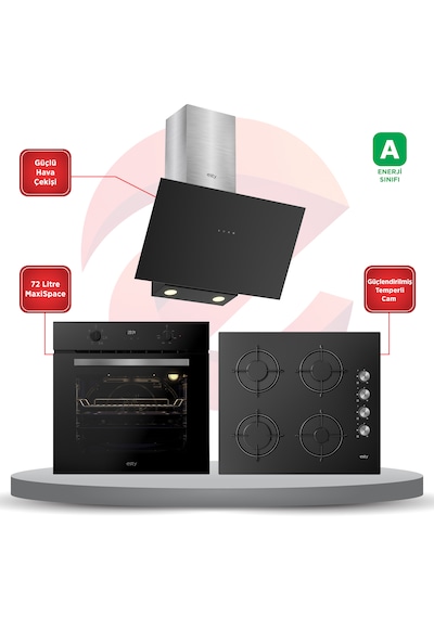 Esty 3481 Safir Plus Touch - ACO5700E6B05 - AURA Max AEF6603B013'lü Ankastre Set Siyah