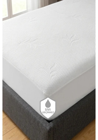 Bambu Desen Sıvı Geçirmez Alez Ultra Sessiz Fitted Yatak Koruyucu, Nefes Alabilen Premium Beyaz