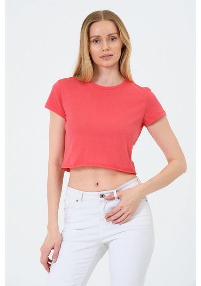 Kadın Kısa Kollu Oversize Crop Pembe