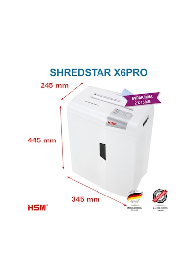 HSM SHREDSTAR X6 PRO Evrak İmha Makinesi / Kağıt Kırpma Makinesi - CD İmha Makinesi - 2x15 MM - 20 L
