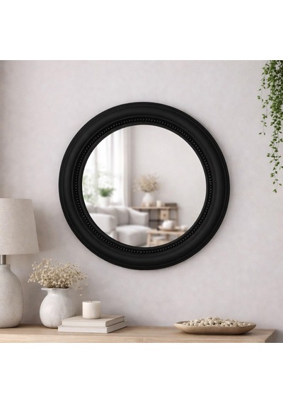 Dekoratif Yuvarlak Duvar Aynası 50 Cm Modern Çerçeveli Ayna, Salon Antre Banyo İçin Siyah Diğer