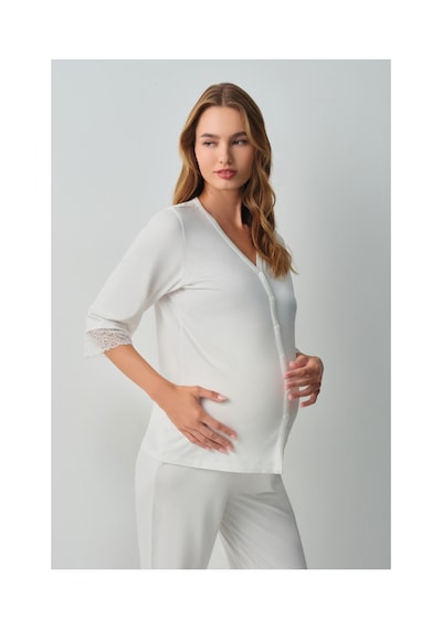 Suwen Pearl Hamile Lohusa Gömlek Yaka Pijama Takımı Wsh10510179036 Ekru