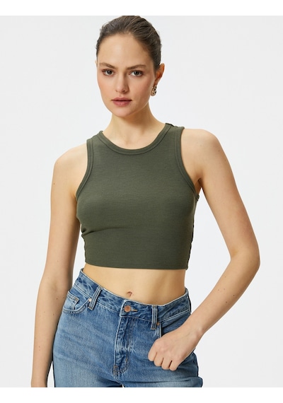 Koton Crop Atlet Ribanalı Bisiklet Yaka Haki 4sak10011ek 4SAK10011EK890 Haki