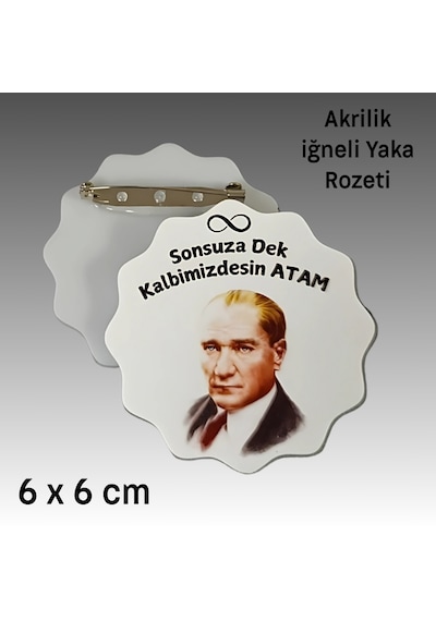 10 Kasım Atatürk'ü Anma Günü İğneli Akrilik Yaka Rozeti 8 Adet Çok Renkli