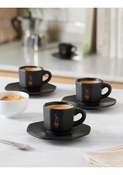 Bialetti - 4'lü Espresso Fincan Seti - Sekizgen Tasarım - Siyah Renk - Porselen Sku: Smg8690010192561