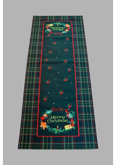 Masa Örtüsü Runner Yılbaşı Temalı Merry Christmas 140x40 Raşel Örme Kadife Dijital Baskı Çok Renkli
