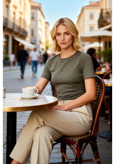 Benerly Kadın Bluz Fitted Vücuda Oturan Bisiklet Yaka Kısa Kol Çizgili Ör Mint Benerly Kadın Bluz Fitted Vücuda Oturan Bisiklet Yaka Kısa Kol Çizgili Ör Mint