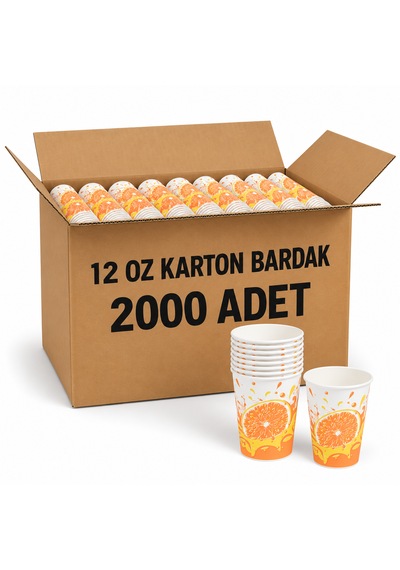 12 Oz Karton Bardak 2000 Adet Desenli Tek Kullanımlık İçecek Bardağı