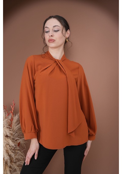 Rima Elegance Bağlamalı Bluz Kahverengi