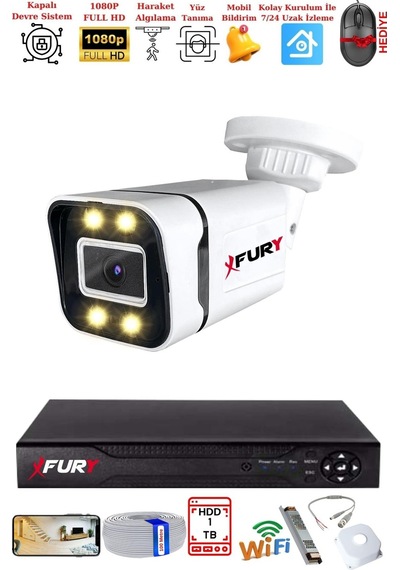 Fury 1 Kameralı 1080p Görüntü Gece Renkli Full Hd 4 X Ultra Led Gece Renkli Güvenlik Kamerası 1tb