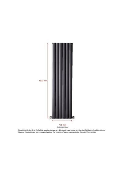 1800mm X 475mm Yüksek Isı Kapasiteli Dekoratif Lilac Dikey Aluminyum Radyatör Antrasit