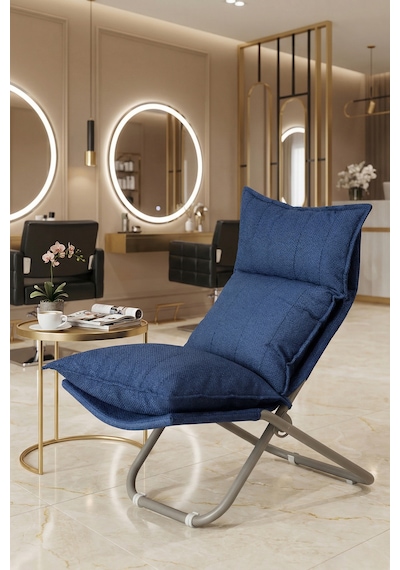 Lumis Garden Prestij Katlanabilir Lounge Koltuğu Çıkarılabilir & Yıkanabilir Kılıf, Modern Metal İskelet Lacivert
