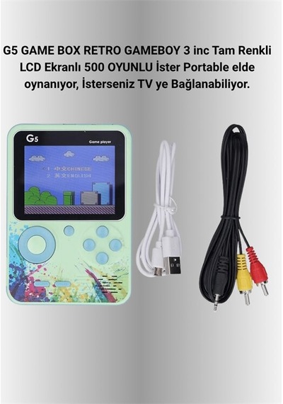 G5 Game Box Retro Mini Oyun Konsolu 500 Dahili Oyun Mh-hs4838-6729 Yeşil