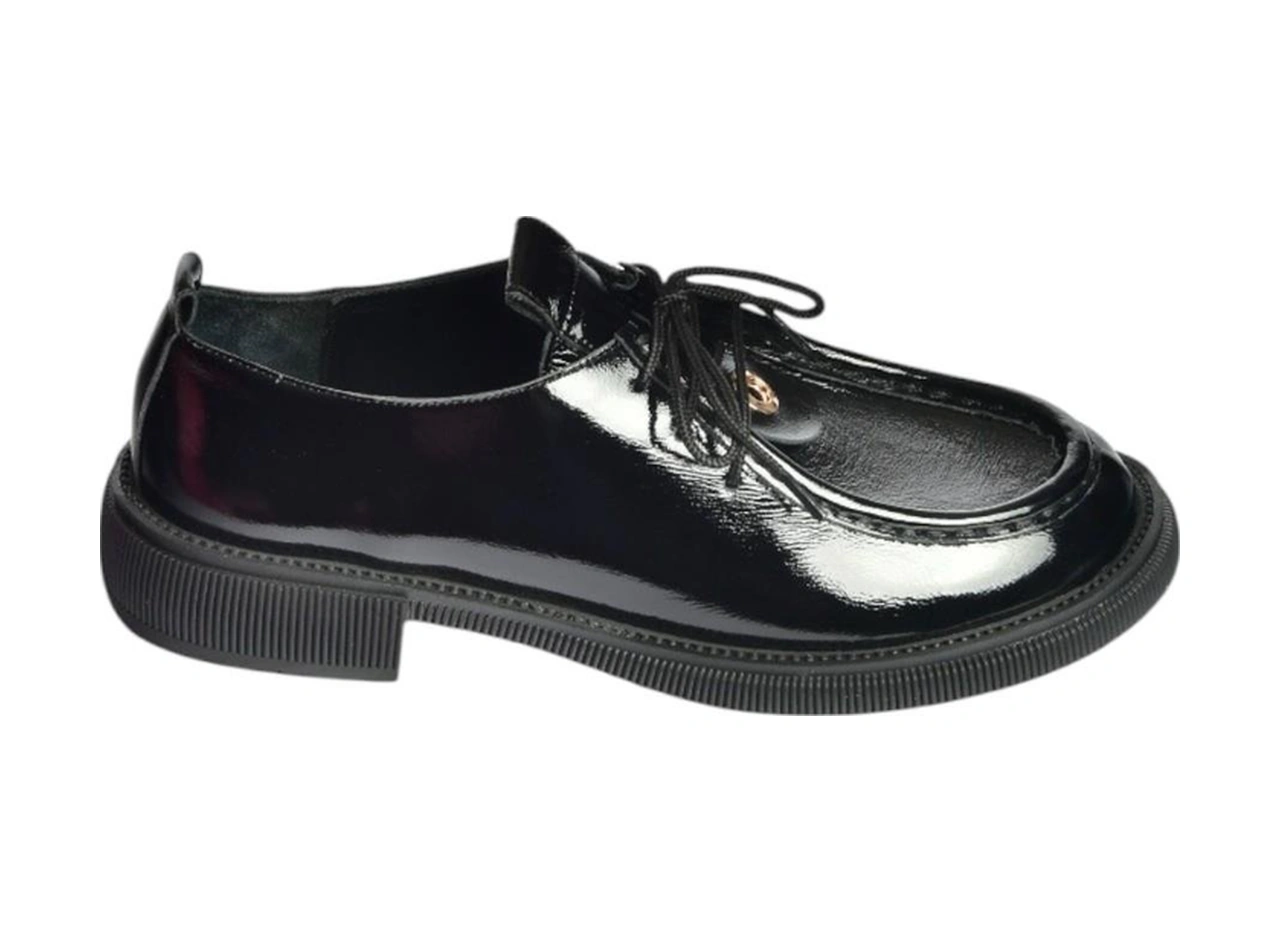 Fox Shoes V944085608 Siyah Rugan Bağcıklı Günlük Kadın Ayakkabı Siyah-rugan