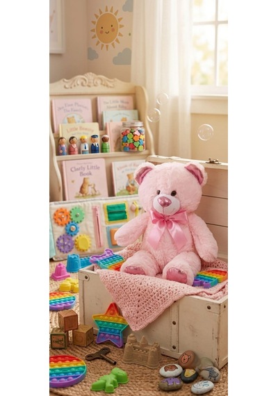 Peluş Uzun Parlak Ayı 50 Cm Pembe