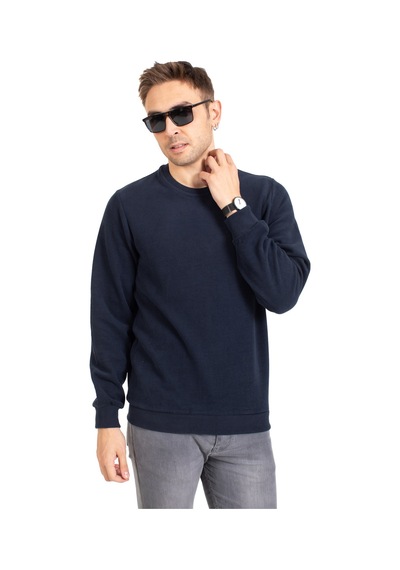 Erkek Klasik Regular Kalıp Pamuklu Selanik Yuvarlak Yaka Sweatshirt 1111-Lacivert-Lacivert