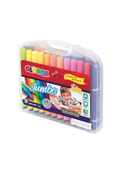 Globox Jumbo Keçeli Kalem 24'lü Renkli Kalem Seti Çocuklar İçin 24 Farklı Renk Karışık