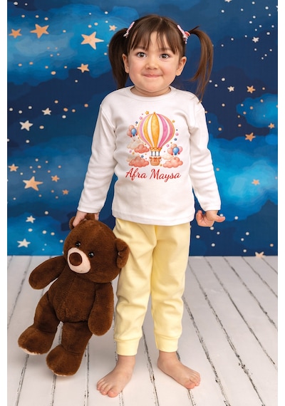 Pia Baby İsme Özel Kız Çocuk Pijama Takımı %100 Pamuk Penye İsim Baskılı Kişiye Özel Çocuk Pijaması 20027s14pi Krem