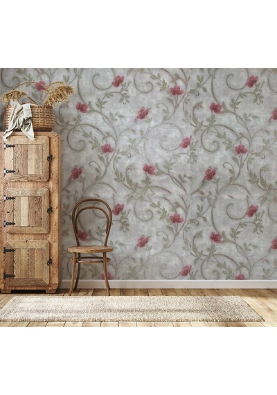 Gri Çiçek Desen Dokulu 16 M2 Duvar Kağıdı 92173 Çok Renkli