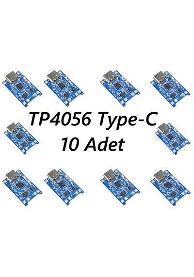 10 Adet Usb Type-c Tp-4056 1s 5a/1a Bms Devresi Lityum Pil Şarj Modülü