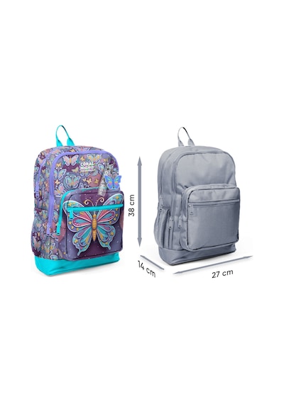 Coral High Kız Çocuk Pastel Renkli Kelebek Desenli İlkokul Sırt Çantası Dört Bölme 33206 Lila