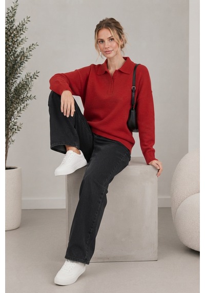 Youknitwear You Aura Polo Yaka Kadın Kazak Açık Kırmızı