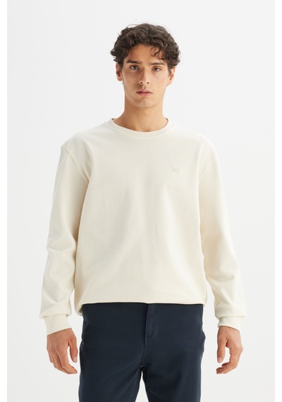 Lee Erkek Pamuk Regular Fit Bisiklet Yaka Patch Logo Bej Sweatshirt Bej