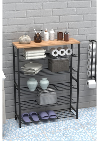 Retodesign 6 Katlı Ayakkabılık- Banyo Rafı -çok Amaçlı Raf 1891 Ahşap - Metal