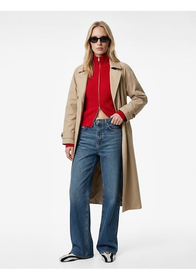 Koton Normal Bel Cepli Düğmeli Düz Paça Bol Kalıp Denim Pantolon - Baggy Jean Orta İndigo 6sal40193md