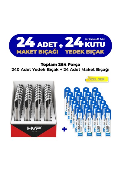 Metal Maket Bıçağı Seti 24 Adet + 240 Adet 24 Kutu Yedek Bıçak Ucu
