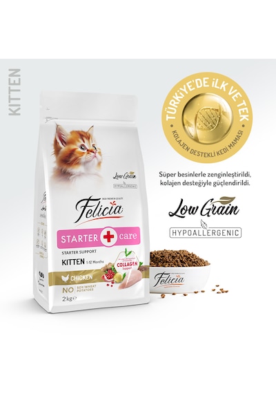 Felicia Kitten Tavuklu ve Hamsili Düşük Tahıllı Yavru Kedi Maması 2 KG
