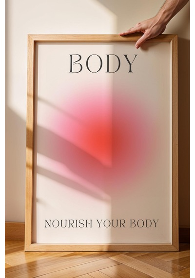 Nourish Your Body Çerçeveli Tablo Kırmızı Pembe Aura Enerji Renkleri - Bedenine İyi Bak