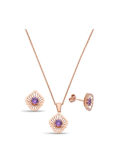 Argentum Concept 925 Ayar Gümüş Mor Taşlı Rose Set - 67019302