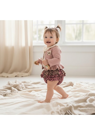Cumino Kız Bebek Rose Poposu Fırfırlı 3'lü Takım Cmn-3738 Pudra