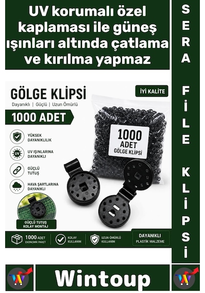 Klips Güçlendirilmiş Kilit Güneşlik Gölge Örtüsü Uv Korumalı Sera Filesi Sabitleme Klipsi 1000 Adet