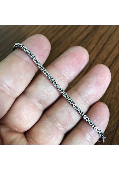 Takı Dükkanı 925 Ayar Gümüş Erkek Bileklik Kare Kral Model 2.4mm Genişlik 20cm Uzunluk msb02