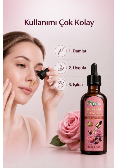 Safvital Gül Özlü Serum 100 Ml B5 Vitaminli Yoğun Nem Işıltı Veren Cilt Ve Saç Bakım Serumu Etkili