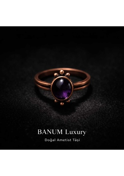 El İşi Tasarım Ametist Amethyst Doğal Taşlı Bakır Yüzük Diğer
