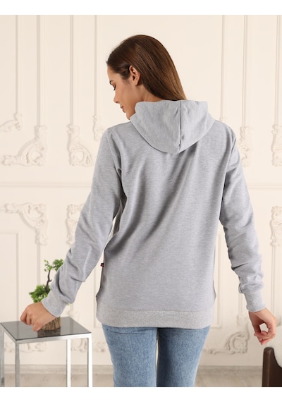 Gri Renk Baskı Detaylı Unisex Sweatshirt Gri