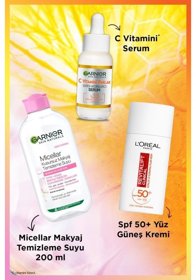 C Vitamini Parlak Serum + 200ml Micellar Makyaj Temizleme Suyu + Clinical Spf50 Yüz Güneş Kremi pktgrnglowngoset-10743