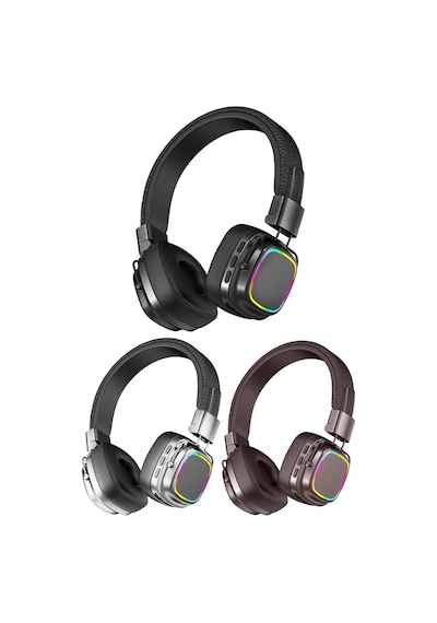 Retro Kablosuz Stereo Suni Deri Kafa Bluetooth Kulaklık Rgb Işık Extra Rahat Gürültü Azaltma Mt965 Siyah İle Uyumlu