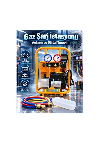 Gaz Şarj İstasyonu Vakum Ve Dijital Terazili Turuncu