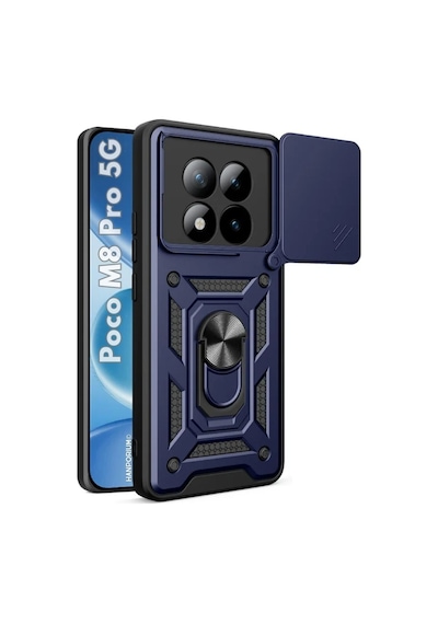 Poco M8 Pro 5g Uyumlu Tank Kılıf - Yüzüklü Standlı Extra Koruma Zırhlı Outdoor Kapak-lacivert Lacivert