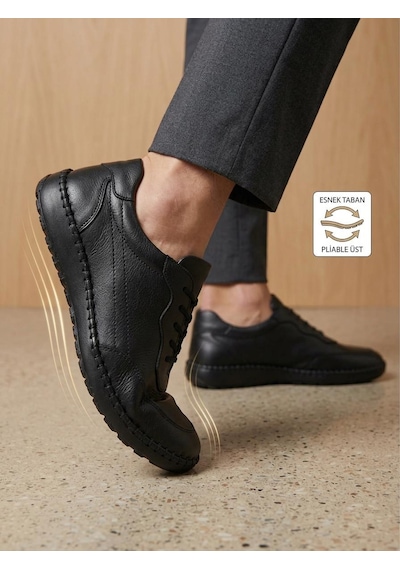 Komcero 3498 Erkek Hakiki Deri Dikişli Comfort Atom Casual Ayakkabı Siyah