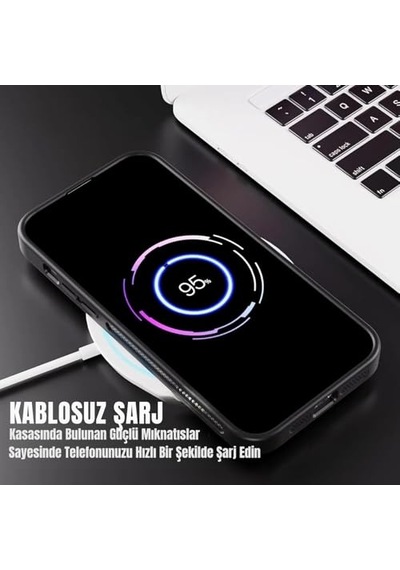 Kılıf Kamera Korumalı Şarj Özellikli Mat Şeffaf Renkli Kılıf 13 Pro Siyah Diğer