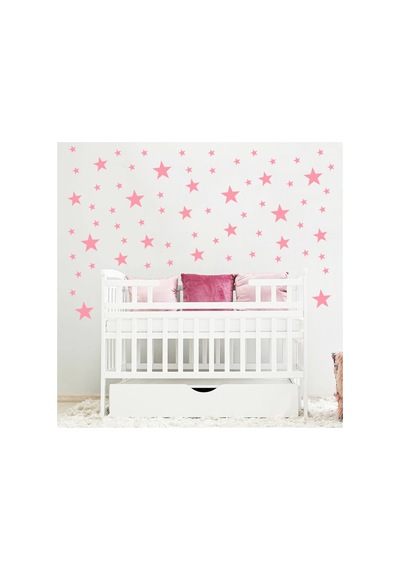 Bebe Pembe Renginde Yıldız Duvar Sticker 2,5-5-7,5-10cm Karışık Ebatlarda - 155 Adet